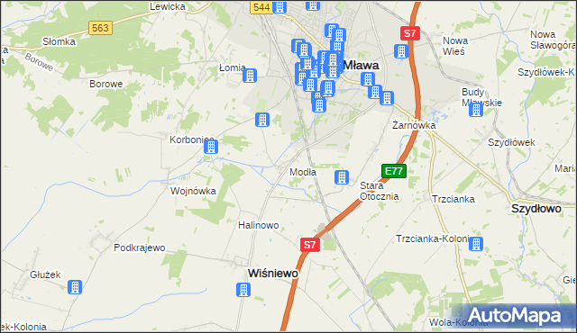 mapa Modła gmina Wiśniewo, Modła gmina Wiśniewo na mapie Targeo