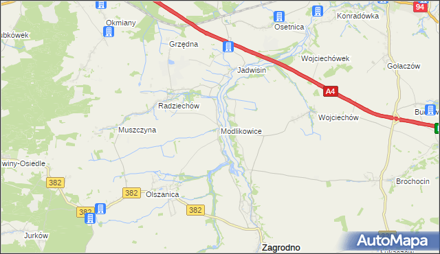 mapa Modlikowice, Modlikowice na mapie Targeo
