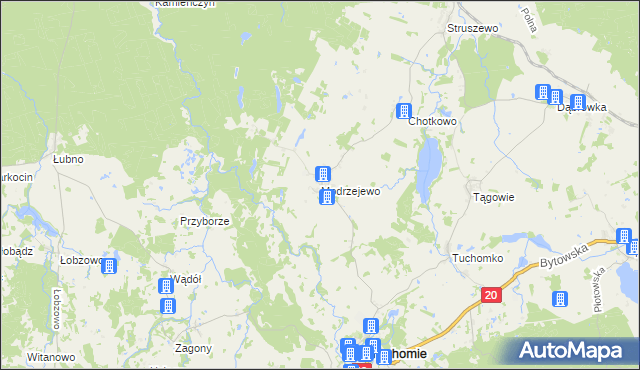 mapa Modrzejewo gmina Tuchomie, Modrzejewo gmina Tuchomie na mapie Targeo