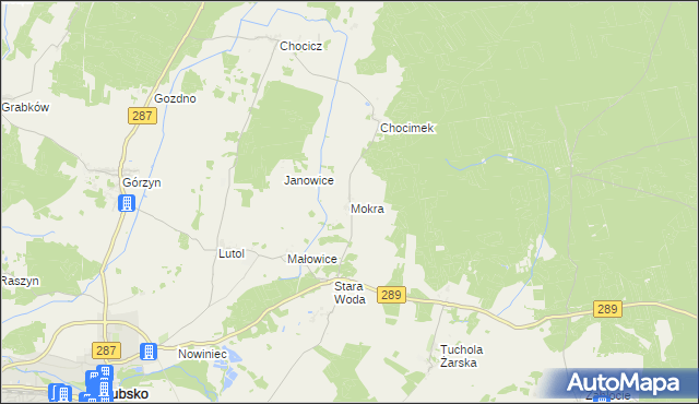 mapa Mokra gmina Lubsko, Mokra gmina Lubsko na mapie Targeo