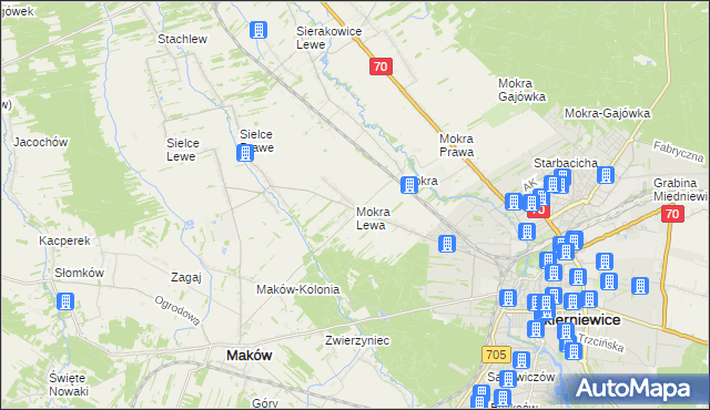 mapa Mokra Lewa, Mokra Lewa na mapie Targeo
