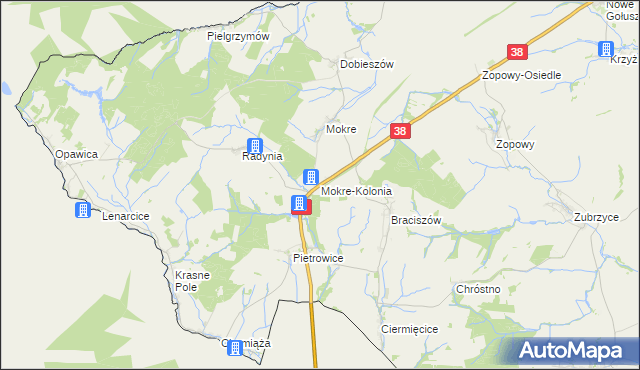 mapa Mokre-Kolonia, Mokre-Kolonia na mapie Targeo