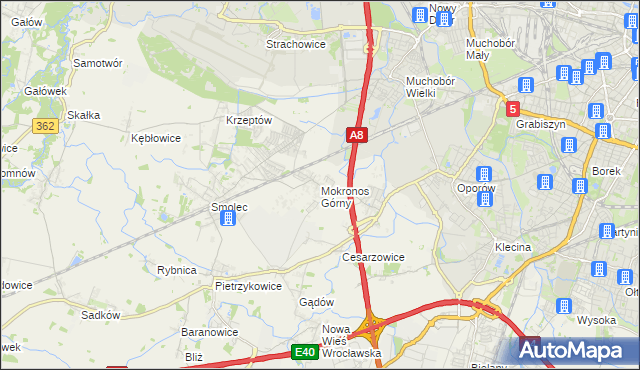 mapa Mokronos Górny, Mokronos Górny na mapie Targeo