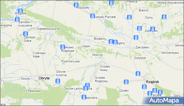 mapa Mokrus gmina Obryte, Mokrus gmina Obryte na mapie Targeo