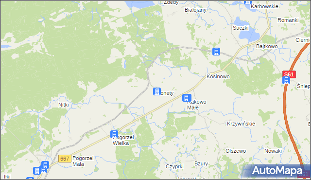 mapa Monety gmina Biała Piska, Monety gmina Biała Piska na mapie Targeo