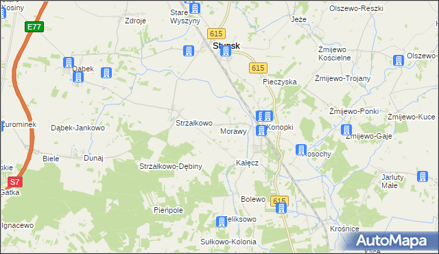 mapa Morawy gmina Stupsk, Morawy gmina Stupsk na mapie Targeo