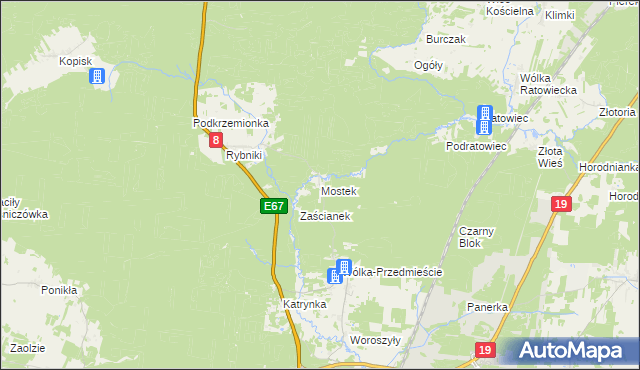 mapa Mostek gmina Wasilków, Mostek gmina Wasilków na mapie Targeo