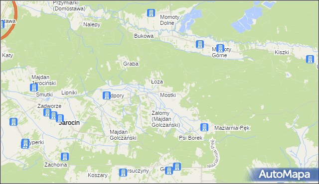 mapa Mostki gmina Jarocin, Mostki gmina Jarocin na mapie Targeo