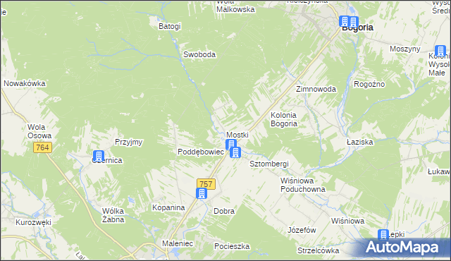 mapa Mostki gmina Staszów, Mostki gmina Staszów na mapie Targeo