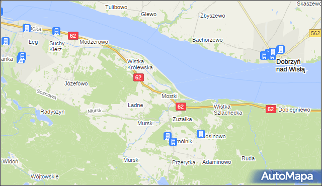 mapa Mostki gmina Włocławek, Mostki gmina Włocławek na mapie Targeo