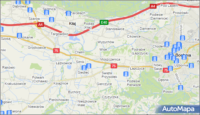 mapa Moszczenica gmina Bochnia, Moszczenica gmina Bochnia na mapie Targeo