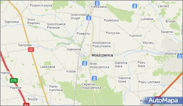 mapa Moszczenica powiat piotrkowski, Moszczenica powiat piotrkowski na mapie Targeo