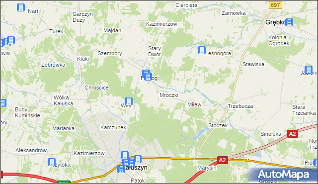 mapa Mroczki gmina Kałuszyn, Mroczki gmina Kałuszyn na mapie Targeo