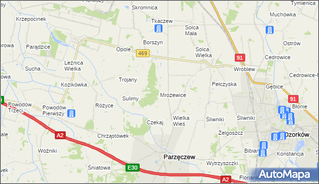 mapa Mrożewice, Mrożewice na mapie Targeo