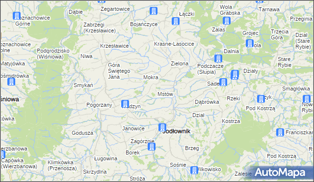 mapa Mstów gmina Jodłownik, Mstów gmina Jodłownik na mapie Targeo
