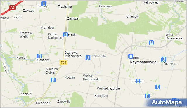 mapa Mszadla gmina Lipce Reymontowskie, Mszadla gmina Lipce Reymontowskie na mapie Targeo