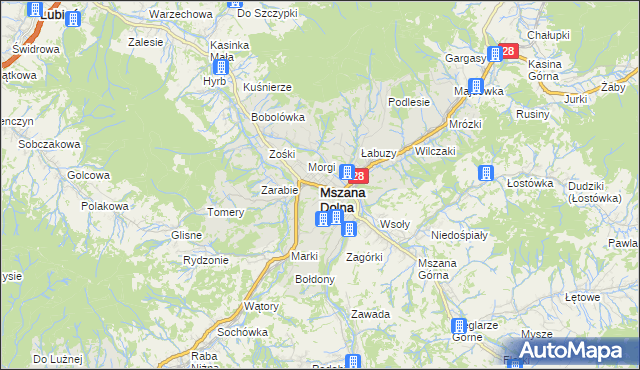 mapa Mszana Dolna, Mszana Dolna na mapie Targeo