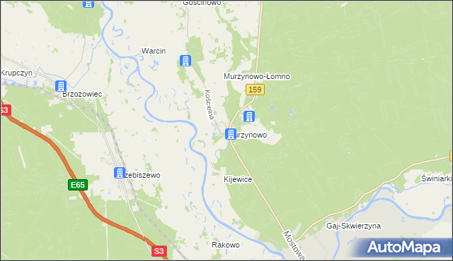 mapa Murzynowo gmina Skwierzyna, Murzynowo gmina Skwierzyna na mapie Targeo