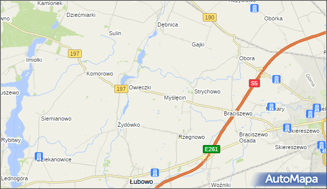 mapa Myślęcin gmina Łubowo, Myślęcin gmina Łubowo na mapie Targeo