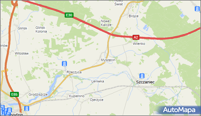 mapa Myszęcin, Myszęcin na mapie Targeo