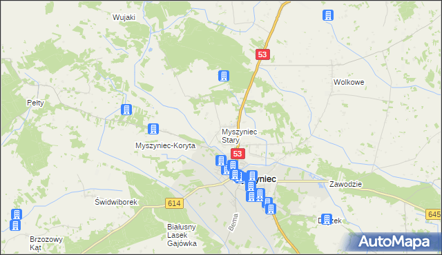 mapa Myszyniec Stary, Myszyniec Stary na mapie Targeo