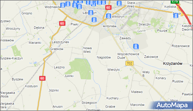 mapa Nagodów gmina Kutno, Nagodów gmina Kutno na mapie Targeo