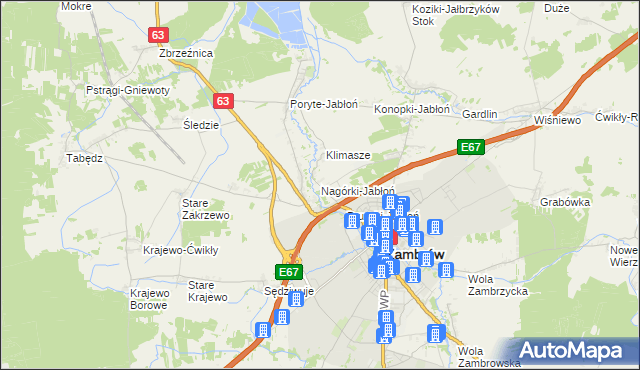 mapa Nagórki-Jabłoń, Nagórki-Jabłoń na mapie Targeo