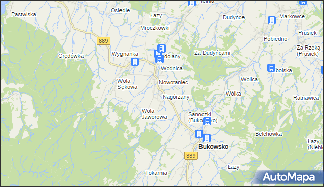 mapa Nagórzany, Nagórzany na mapie Targeo