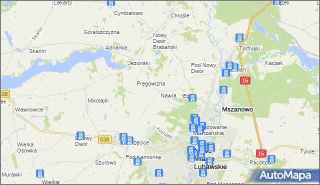 mapa Nawra gmina Nowe Miasto Lubawskie, Nawra gmina Nowe Miasto Lubawskie na mapie Targeo