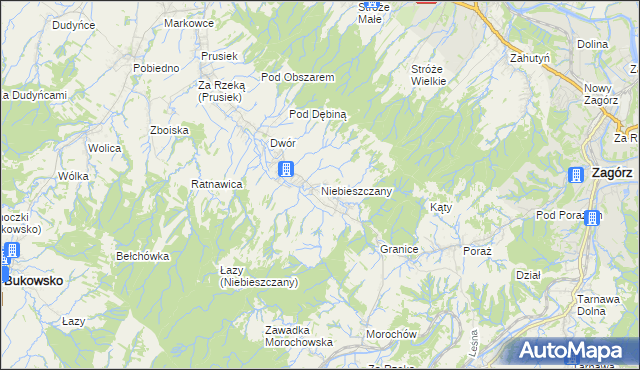 mapa Niebieszczany, Niebieszczany na mapie Targeo