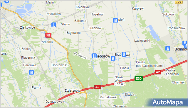 mapa Nieborów powiat łowicki, Nieborów powiat łowicki na mapie Targeo