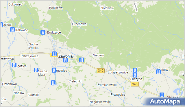 mapa Niedary gmina Zawonia, Niedary gmina Zawonia na mapie Targeo