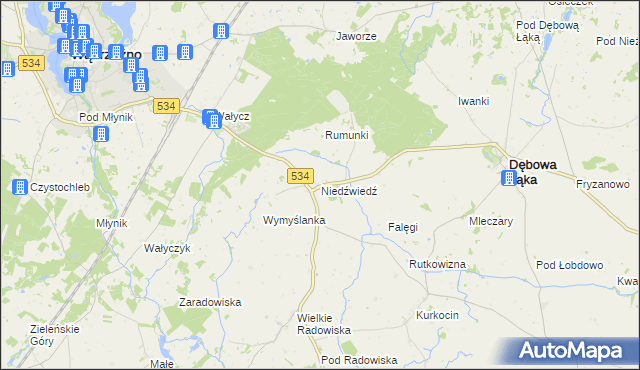 mapa Niedźwiedź gmina Dębowa Łąka, Niedźwiedź gmina Dębowa Łąka na mapie Targeo