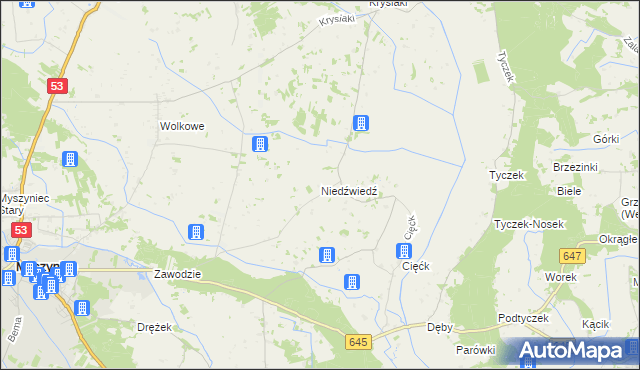 mapa Niedźwiedź gmina Myszyniec, Niedźwiedź gmina Myszyniec na mapie Targeo