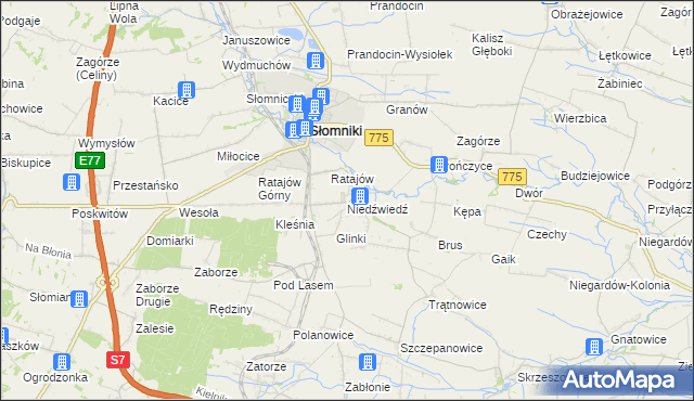 mapa Niedźwiedź gmina Słomniki, Niedźwiedź gmina Słomniki na mapie Targeo