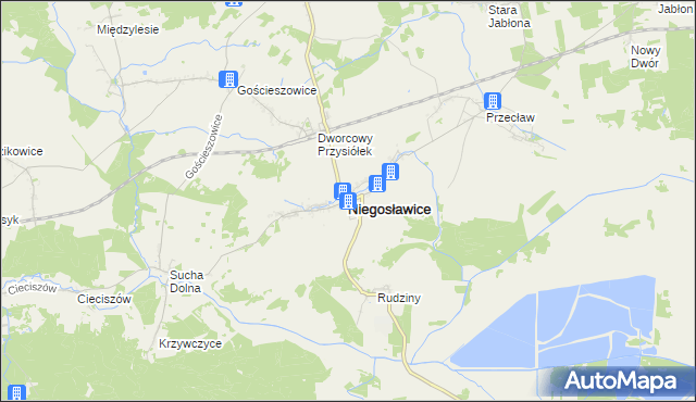mapa Niegosławice powiat żagański, Niegosławice powiat żagański na mapie Targeo