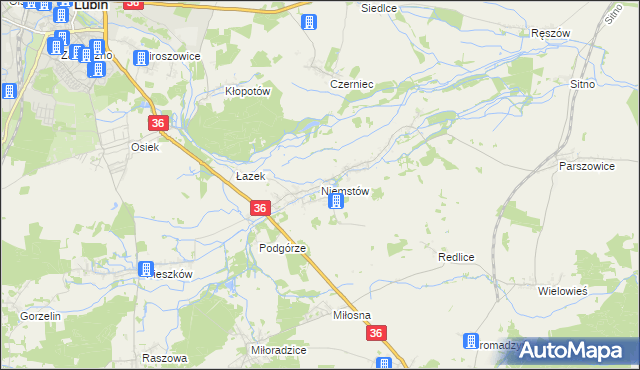 mapa Niemstów gmina Lubin, Niemstów gmina Lubin na mapie Targeo