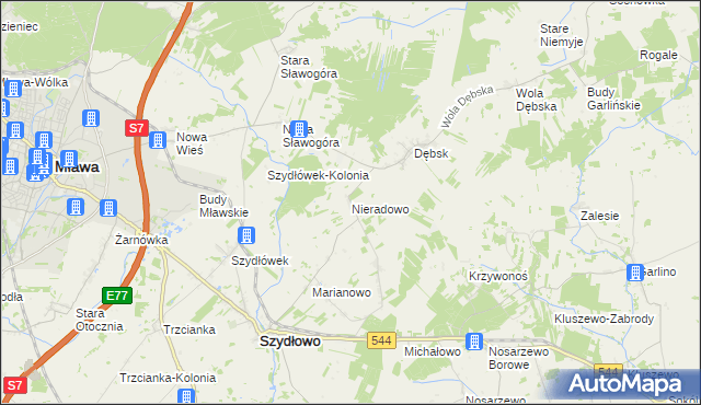 mapa Nieradowo gmina Szydłowo, Nieradowo gmina Szydłowo na mapie Targeo