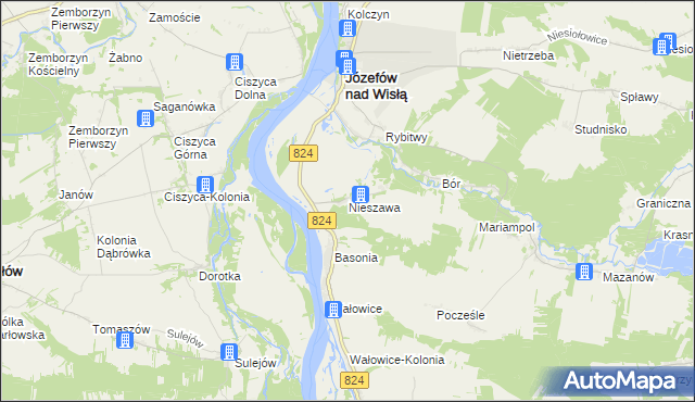 mapa Nieszawa gmina Józefów nad Wisłą, Nieszawa gmina Józefów nad Wisłą na mapie Targeo
