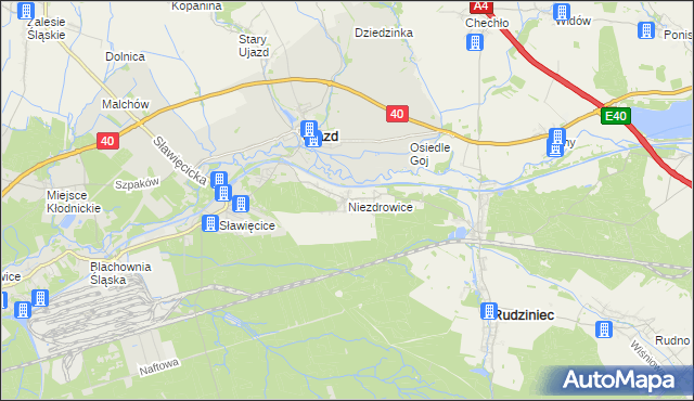 mapa Niezdrowice, Niezdrowice na mapie Targeo