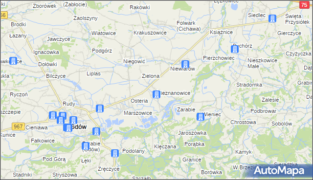 mapa Nieznanowice gmina Gdów, Nieznanowice gmina Gdów na mapie Targeo