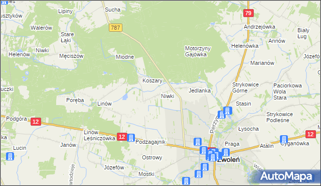 mapa Niwki gmina Zwoleń, Niwki gmina Zwoleń na mapie Targeo