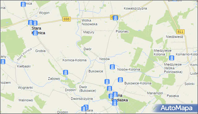 mapa Nosów gmina Leśna Podlaska, Nosów gmina Leśna Podlaska na mapie Targeo