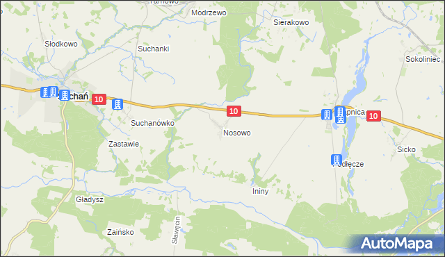 mapa Nosowo gmina Suchań, Nosowo gmina Suchań na mapie Targeo