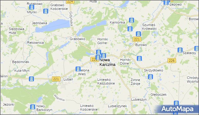 mapa Nowa Karczma powiat kościerski, Nowa Karczma powiat kościerski na mapie Targeo