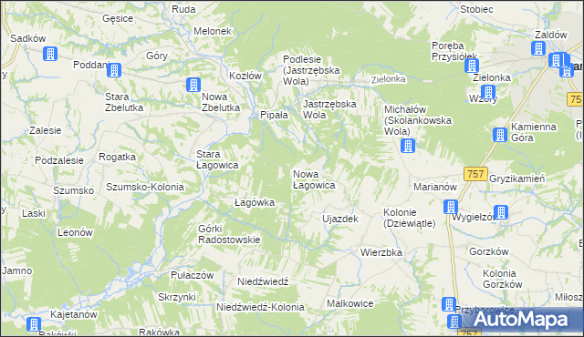 mapa Nowa Łagowica, Nowa Łagowica na mapie Targeo