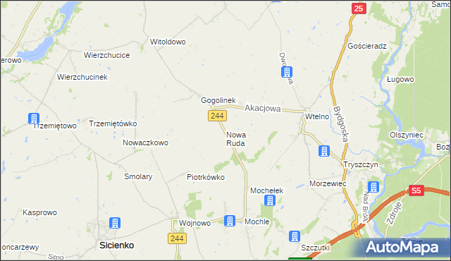 mapa Nowa Ruda gmina Sicienko, Nowa Ruda gmina Sicienko na mapie Targeo