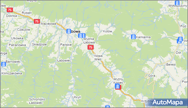 mapa Nowa Wieś gmina Łabowa, Nowa Wieś gmina Łabowa na mapie Targeo