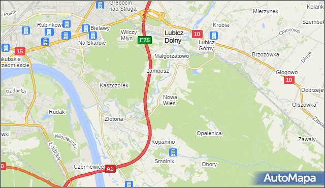 mapa Nowa Wieś gmina Lubicz, Nowa Wieś gmina Lubicz na mapie Targeo