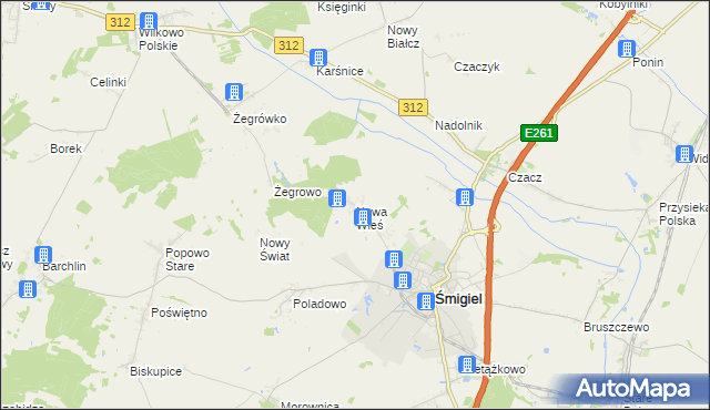 mapa Nowa Wieś gmina Śmigiel, Nowa Wieś gmina Śmigiel na mapie Targeo